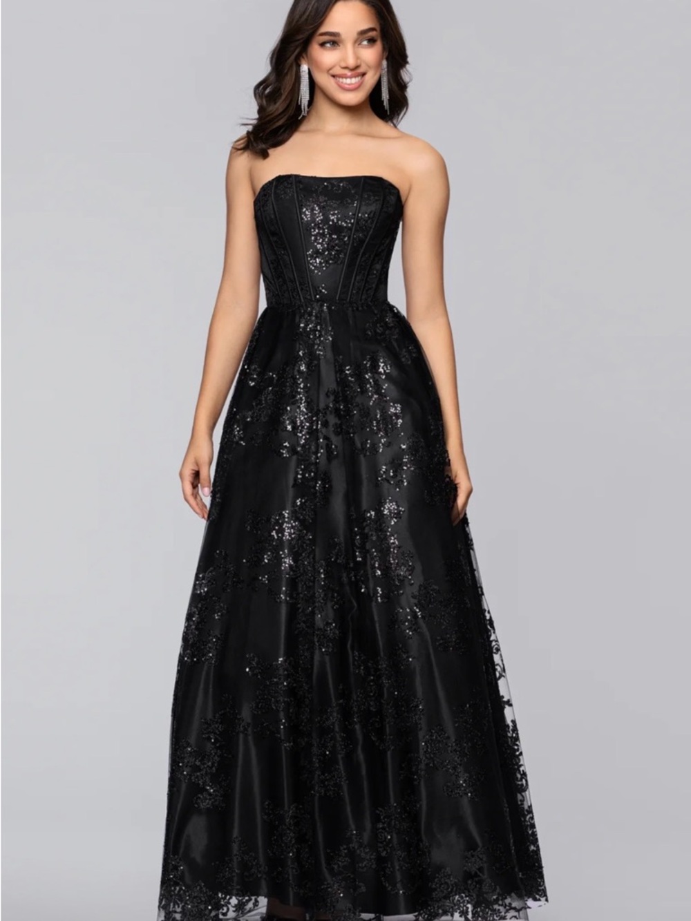 TORI" STRAPLESS GLITTER MESH CORSET GOWN Size 5